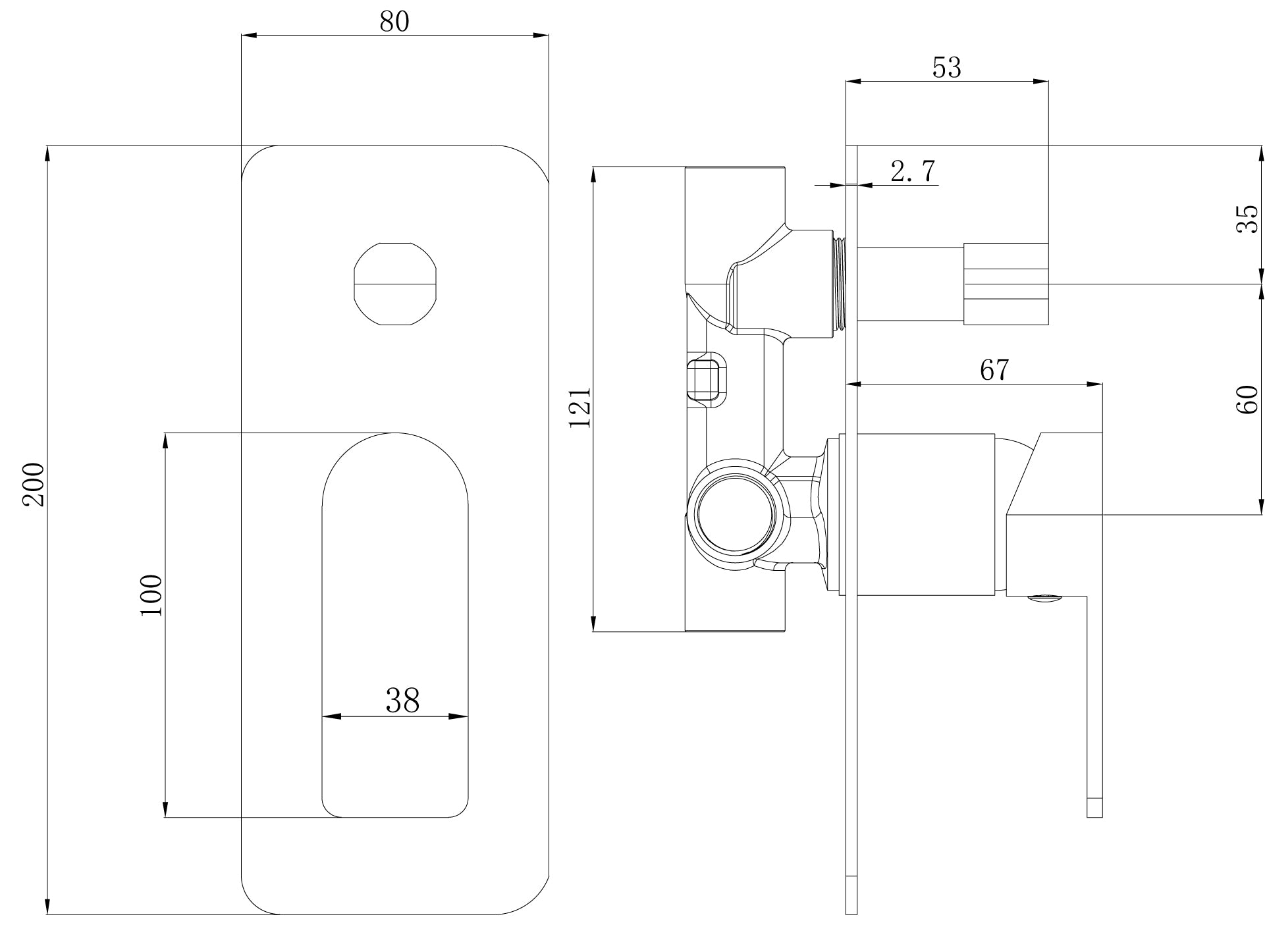 Chrome Flores Wall - Mounted Mixer with Diverter Function