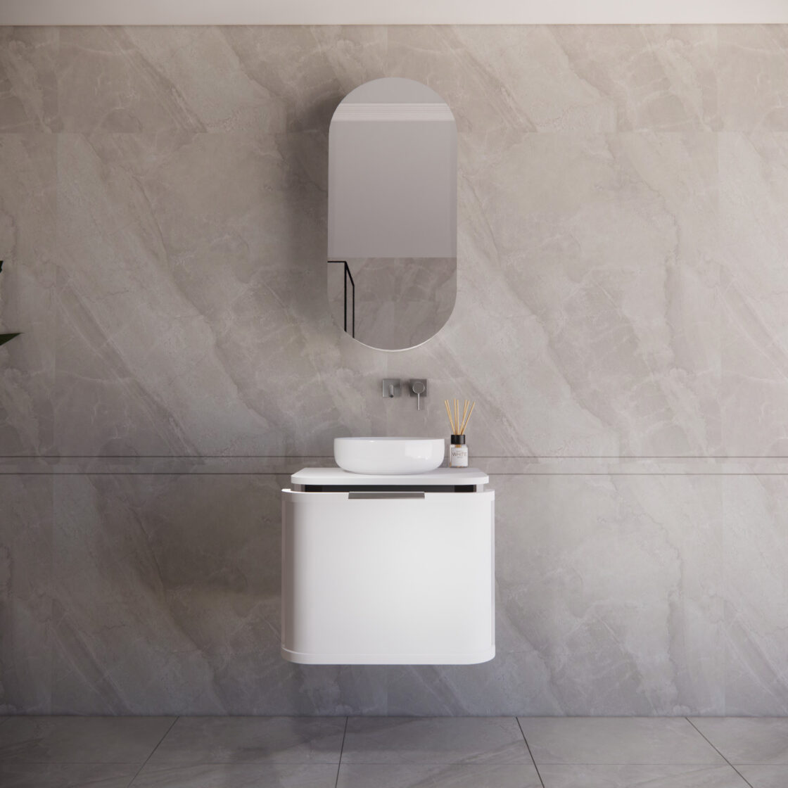 Matte White ABS Houston Curved Wall - Hung Vanity in All Sizes