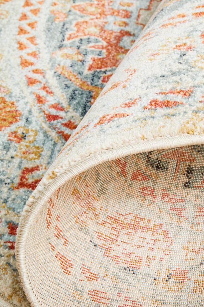 Stunning Legacy Blue Circular Polypropylene Rug with Floral Linings