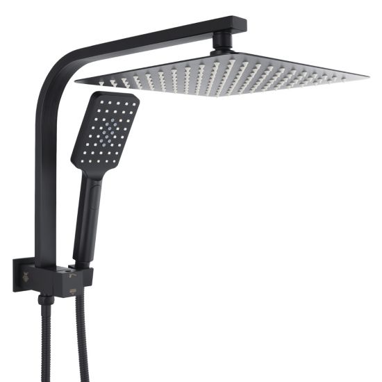 AQU 10-Inch Square Matte Black Shower Station with Top Water Inlet - Ideal for Modern Bathrooms