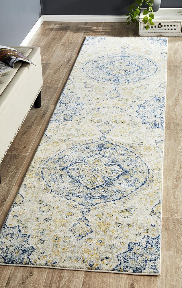 Tyler Museum Sky Blue Power - Loomed Runner with Floral Design