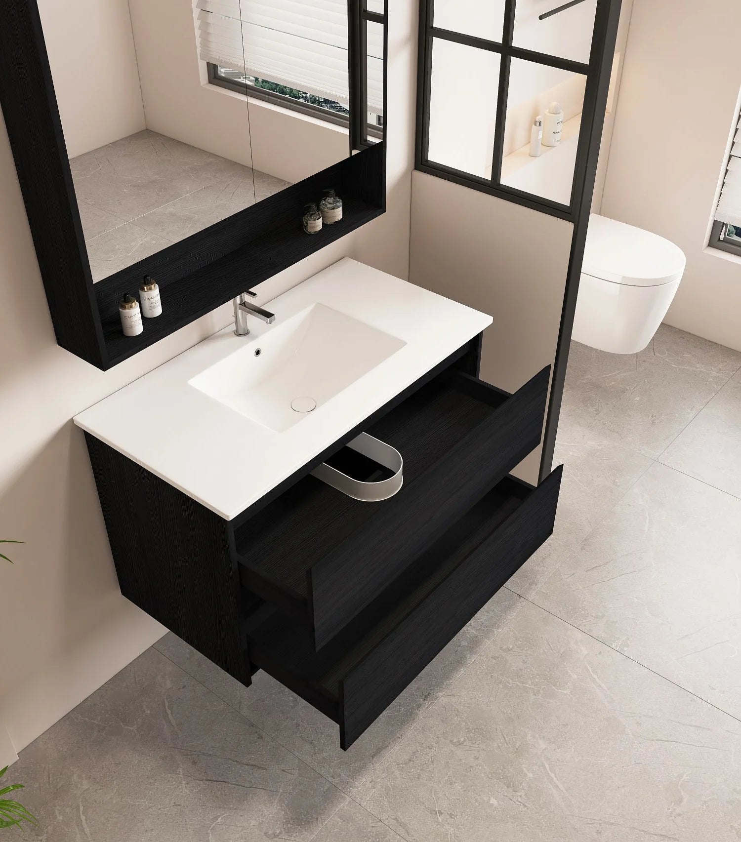 HERA Black Oak Wall-Hung MDF Vanity Cabinet - All Sizes Available
