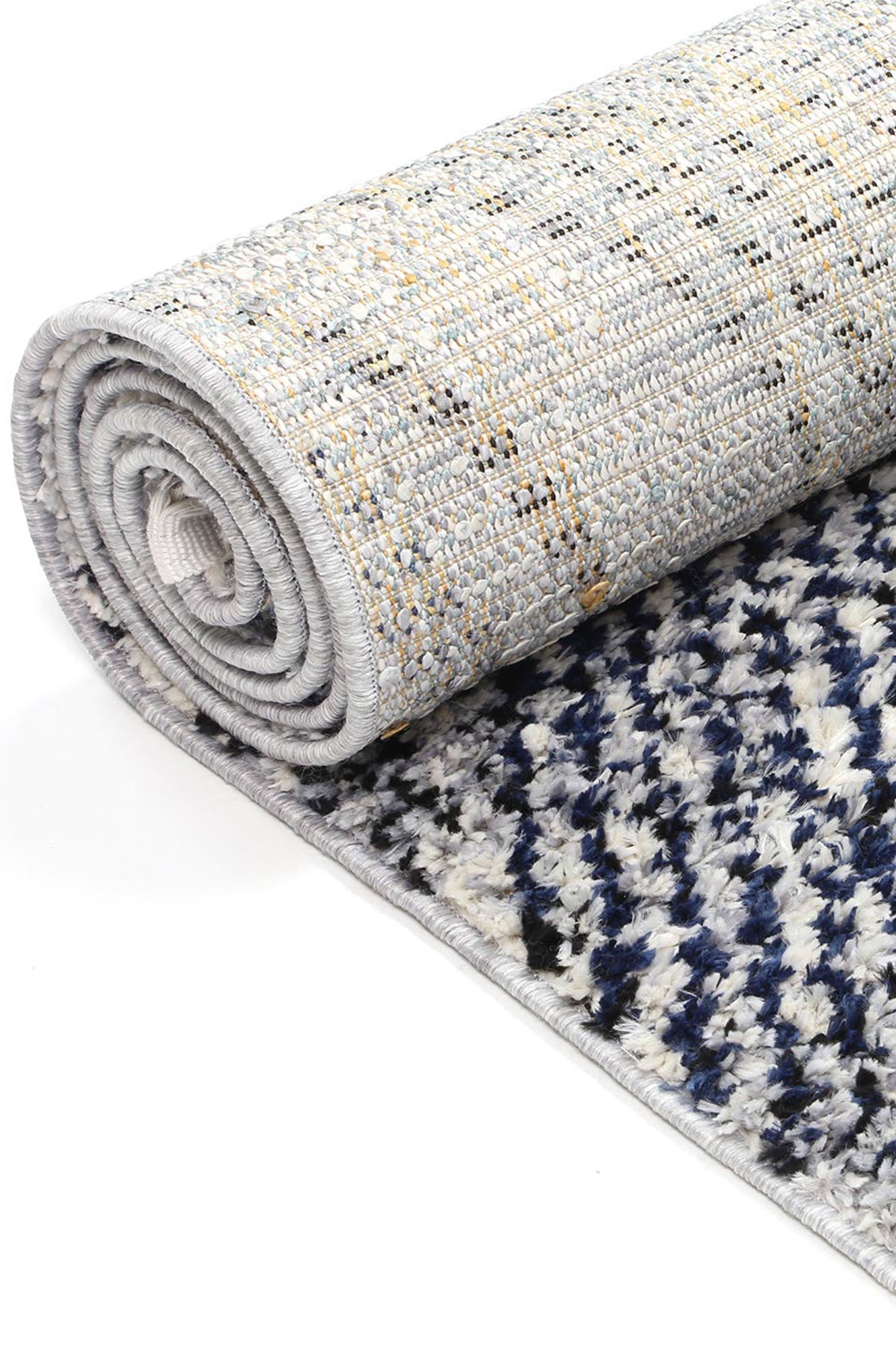 Stylish Myk Navy Blue Geometric Indoor Rug - Ideal for Bohemian Decor