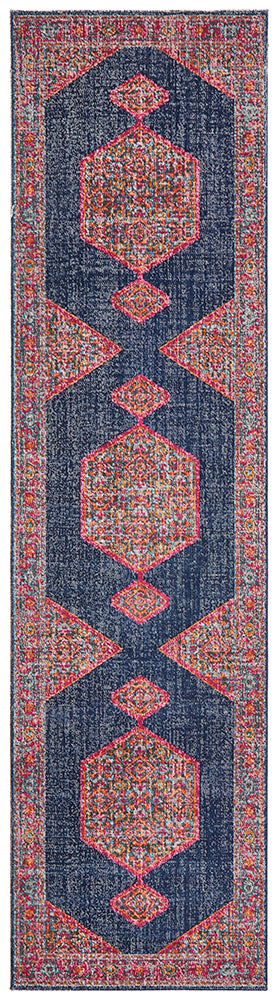 Navy Blink Eternal Whisper Runner Rug with Distressed Vintage Look