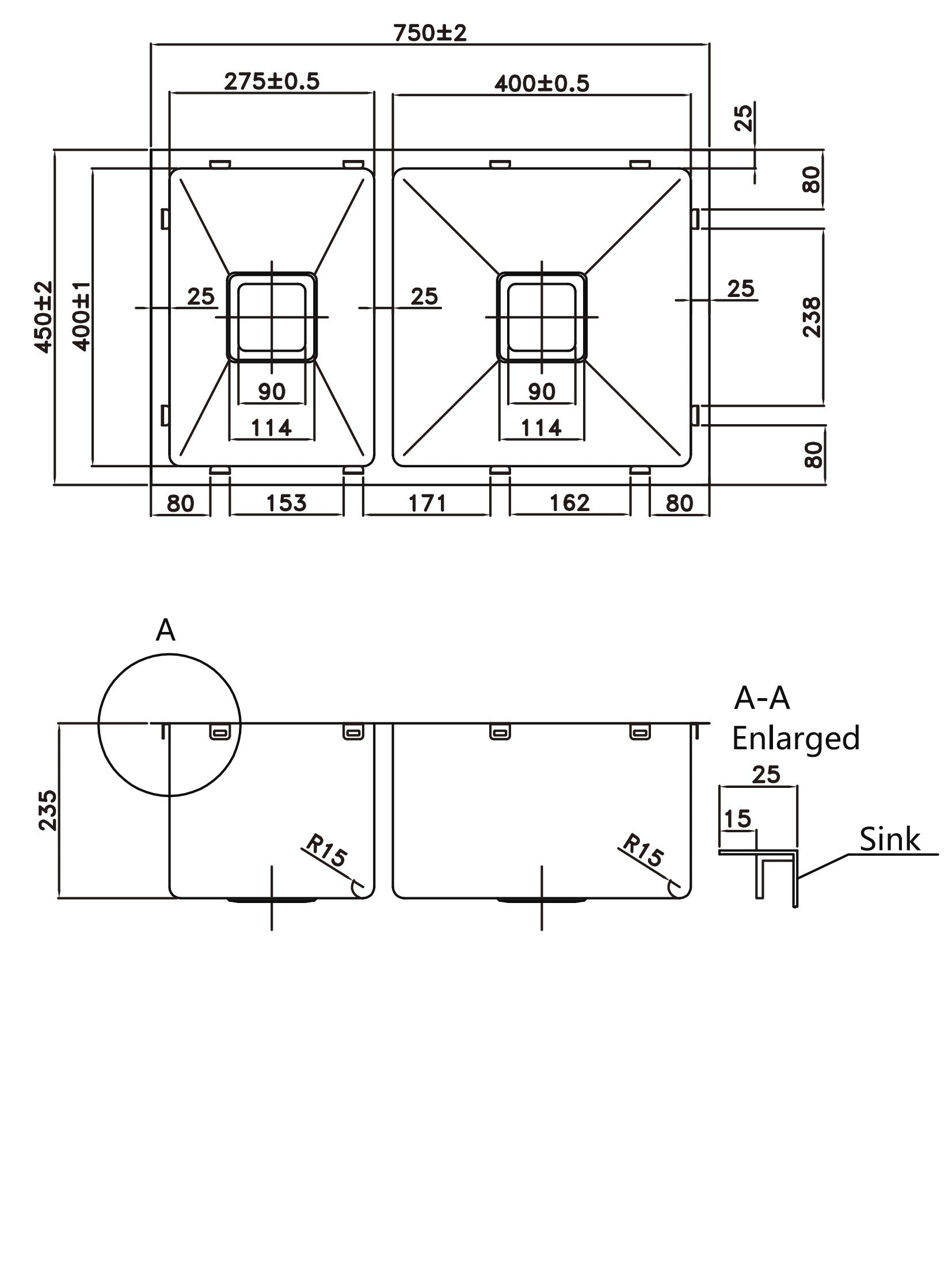 Handmade POS 304 Stainless Steel Double Kitchen Sink - 750×450×235mm, 10-Year Warranty!