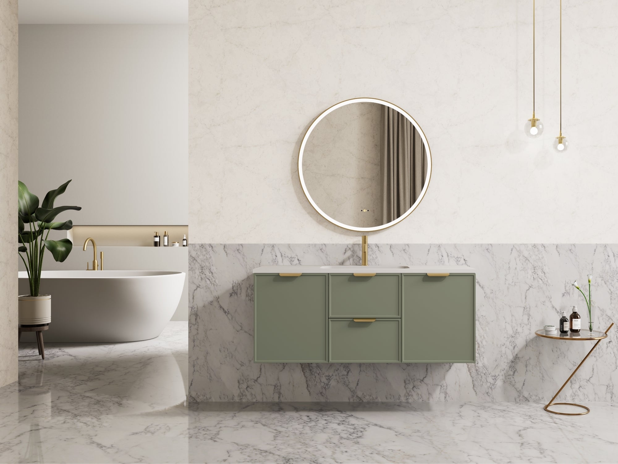 Olive Green 1200mm Miami Wall Hung PVC Bathroom Vanity Cabinet (Single or Double Bowl)