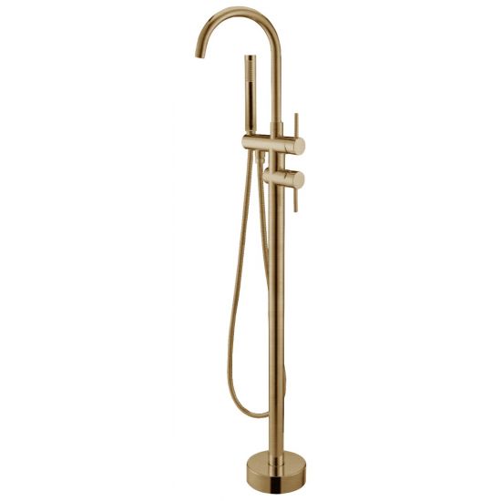 Hot Deal! Pentro Brushed Yellow Gold Freestanding Bath Mixer with Handheld Shower
