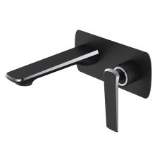 Esperia Modern Matte Black and Chrome Wall - Mounted Mixer with Spout