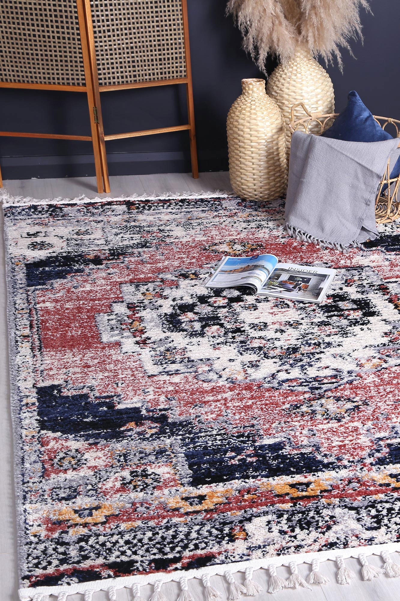Myk Collection 100% Polypropylene Multi Oriental Indoor Rug with Geometric Pattern