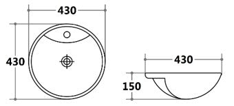 POSEIDON Round Semi - Recessed Ceramic Basin 430x430x160