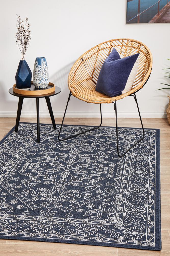Stylish Ocean Navy Durable Outdoor and Indoor Polypropylene Rug