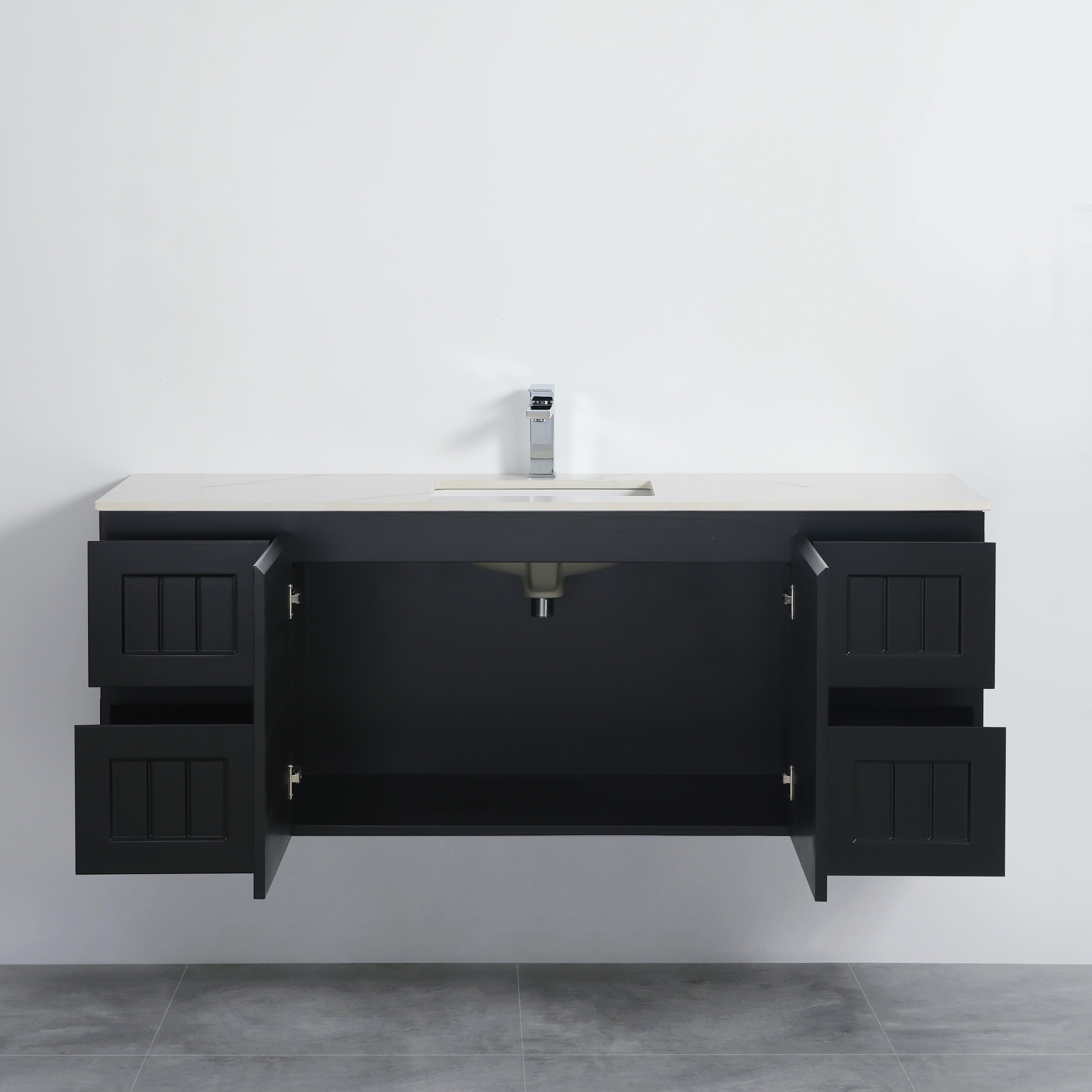 Matte Black ACACIA Shaker PVC Wall-Hung Vanity 1500mm (Single or Double Bowl)