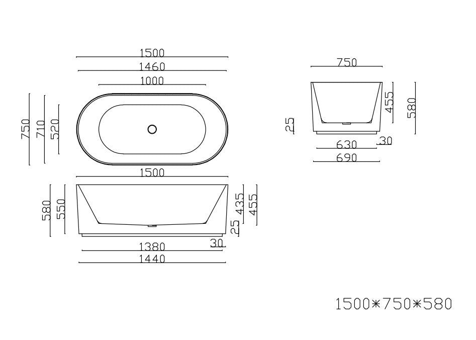 Ally Groove Freestanding Bathtub (Matte Black) - 1500mm/1700mm | Luxury Deal