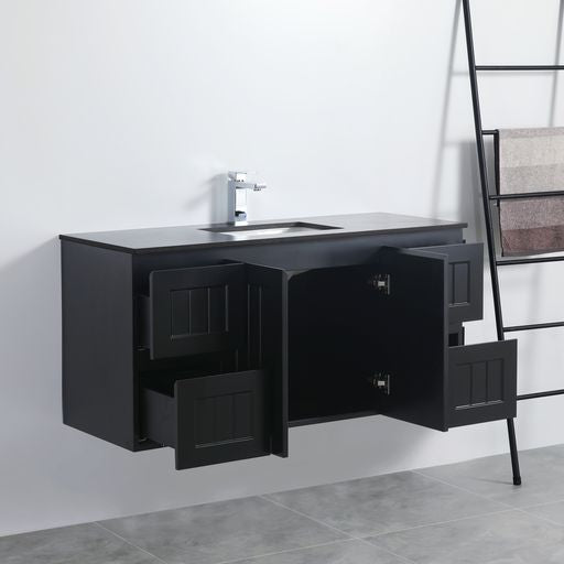 ACACIA Shaker Wall-Hung PVC Vanity - Double Bowl, 1200mm in Matte Black (On Sale!)