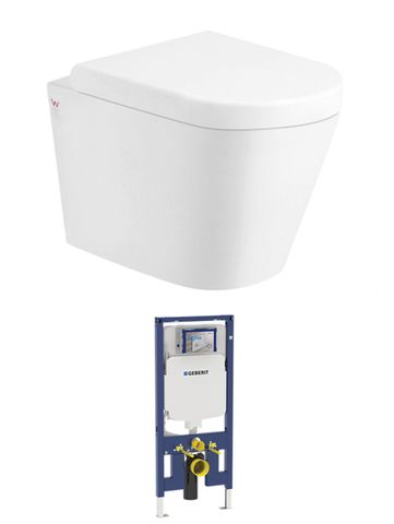 Alzano White Rimless Wall - Hung Toilet Pan with High - Quality Cistern