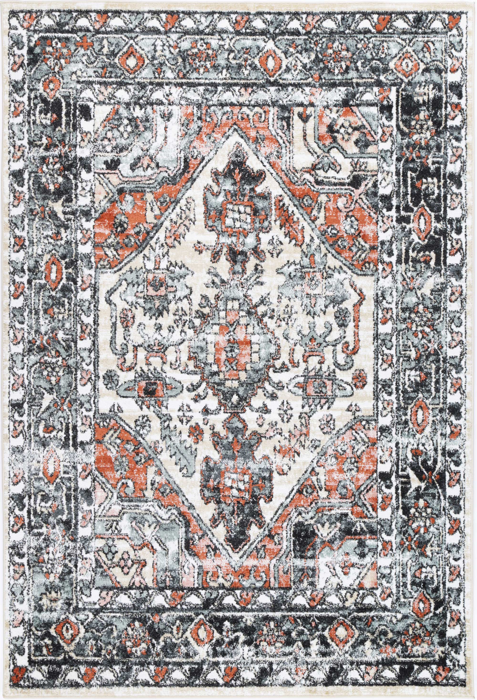 Traditional Anatolia Beige and Black High - Grade Polypropylene Rug for High Traffic Areas