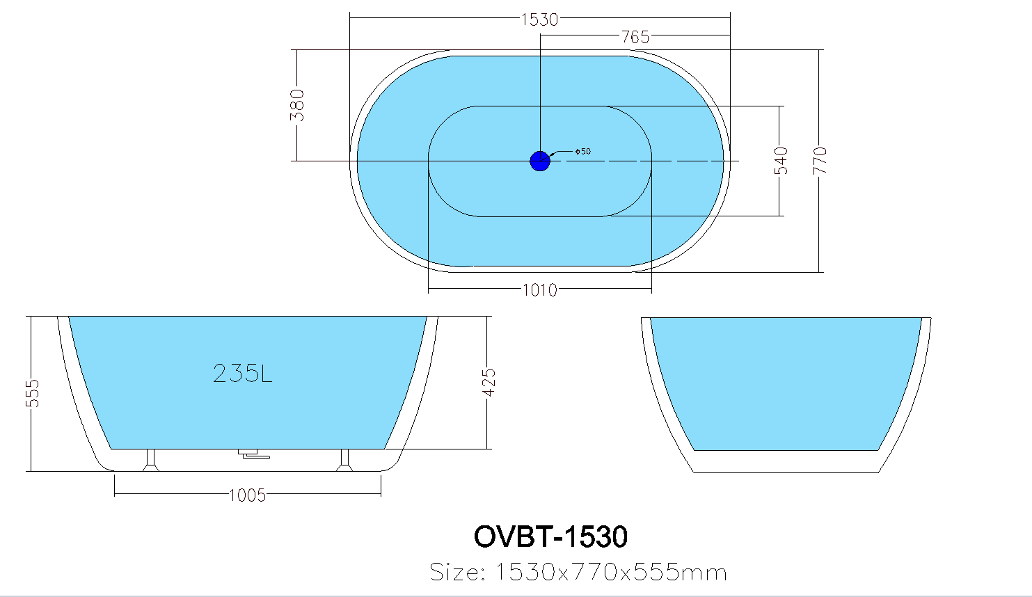 Hot Sale! Olivia Gloss White Freestanding Bathtub in 1300mm, 1400mm, 1500mm & 1700mm Sizes