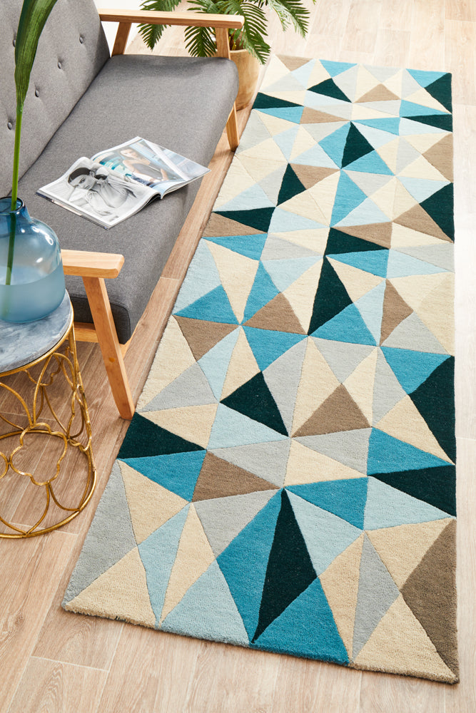 Exclusive Matrix Pure Wool Turquoise Runner Rug - 901