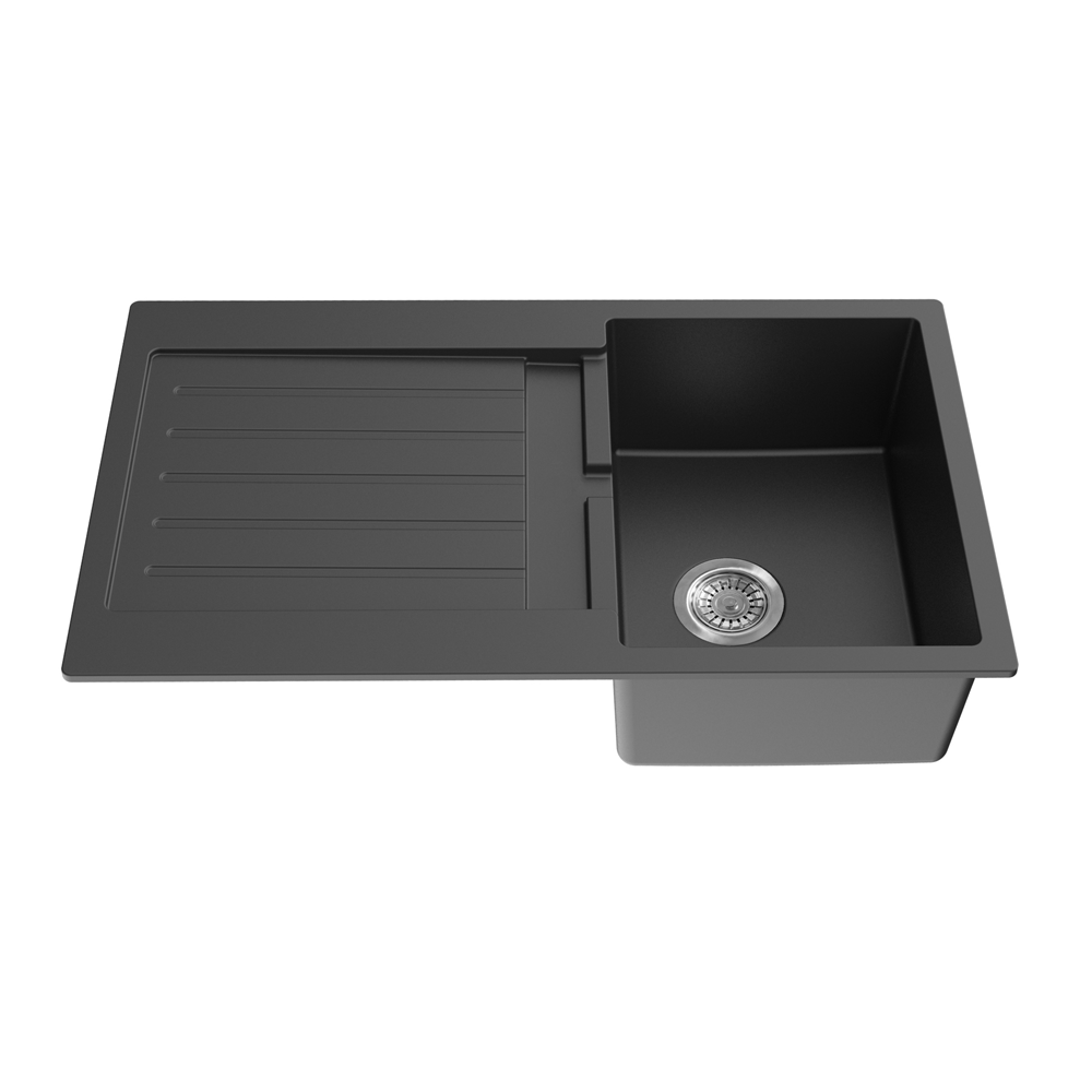 Matte Black POS Quartz Single Kitchen Sink, 860x500x216 Top - mount