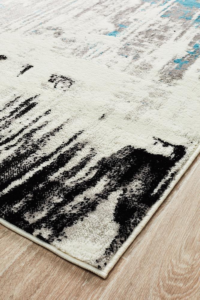 Blue, White, Black, Grey Lydia Abstract Power-Loomed Polypropylene Rug