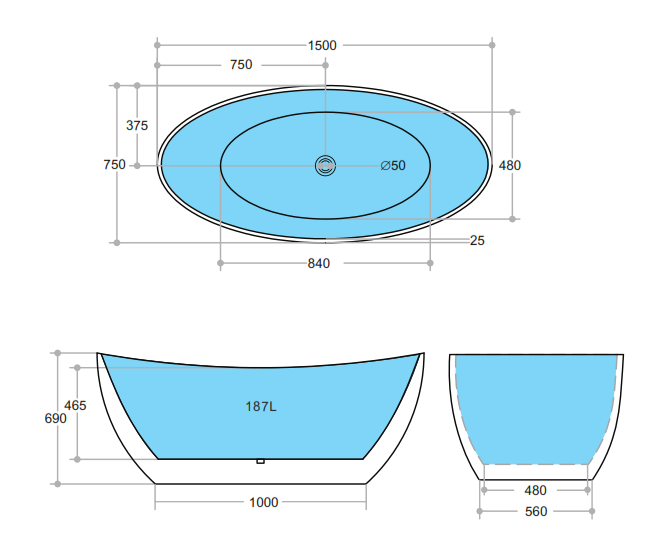 Hot Sale Evie Freestanding Bathtub in Gloss White/Matte White (1500mm & 1660mm Available)
