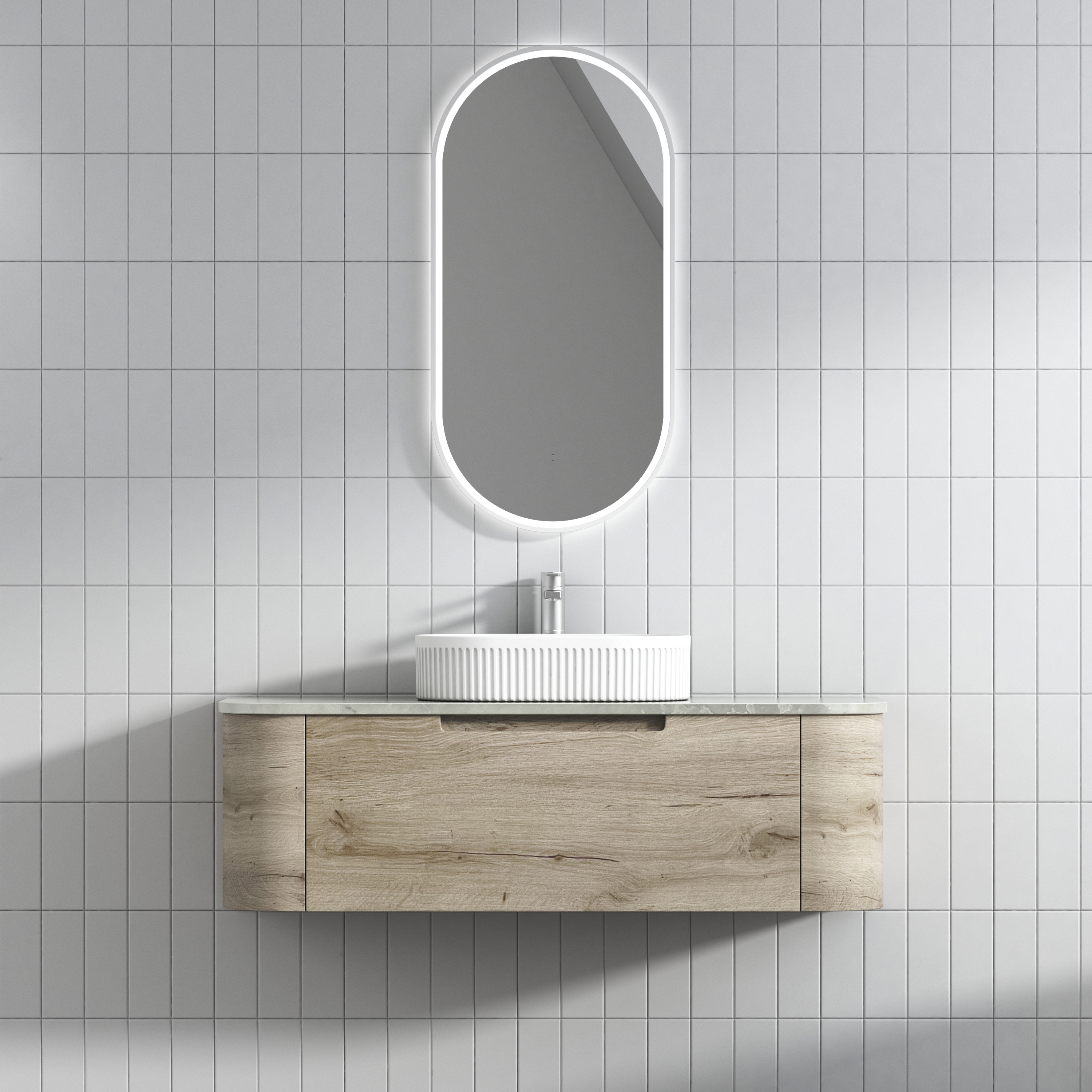 Shop Now! HAMILTON Wall - Hung Curve Vanity in Natural Oak with Multiple Sizes Available
