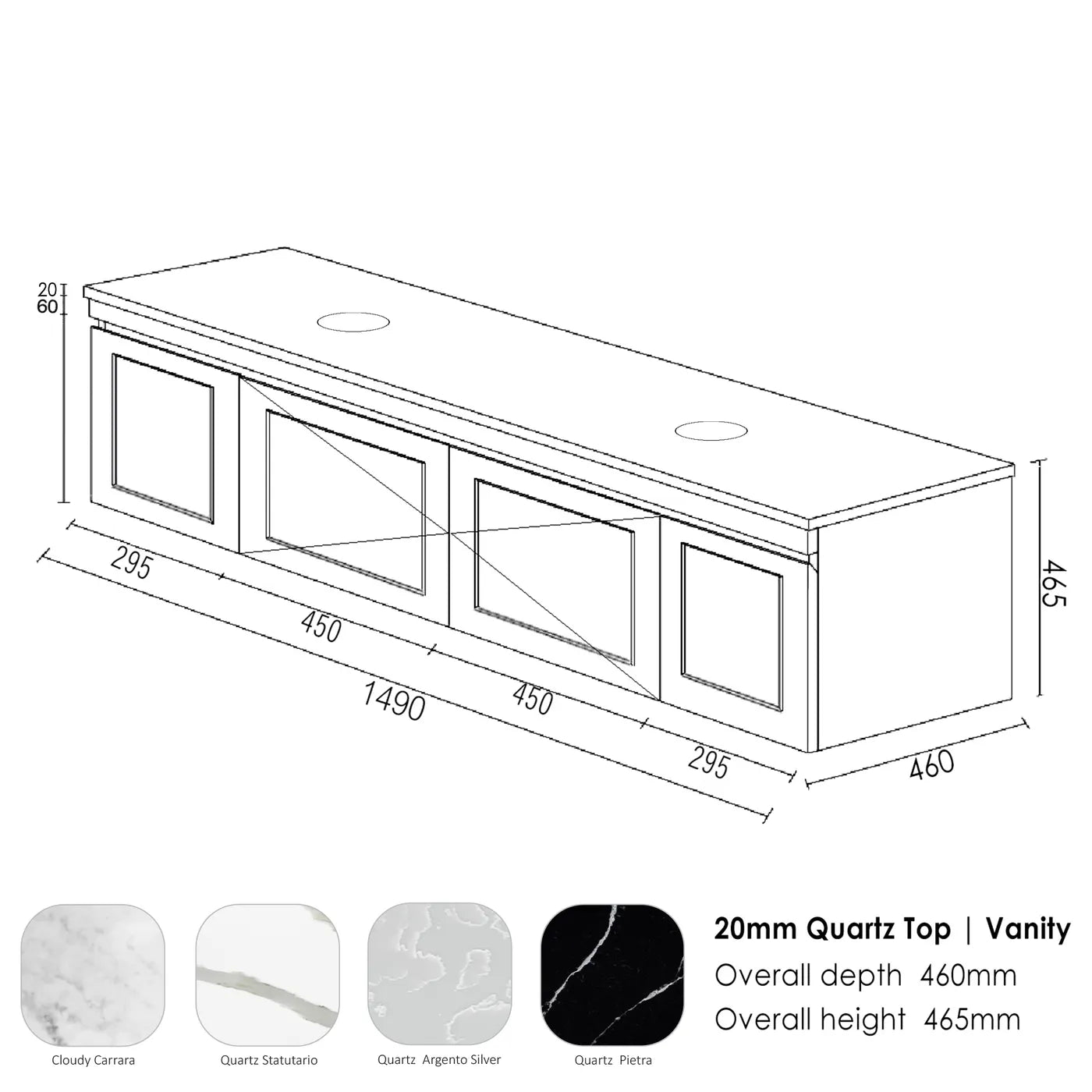 HAMPTON Mark II Wall-Hung Vanity - 1500mm Matte Black, Stylish Storage Solution