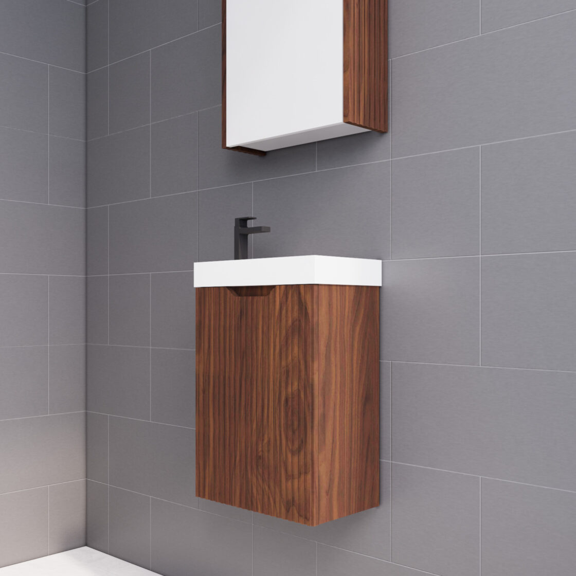 Brown Oak ABS Vienna 450mm Mini Wall-Hung Single Bowl Vanity