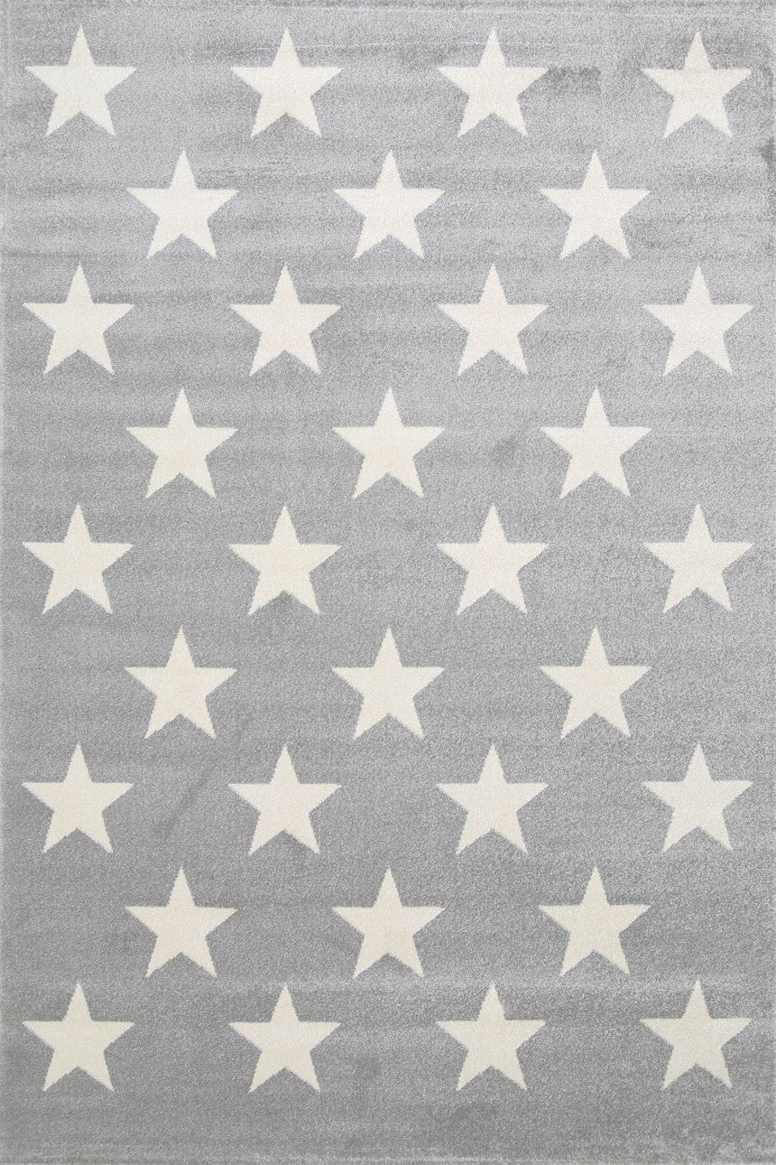 Piccolo Kids Rug in Light Grey and White Stars Design
