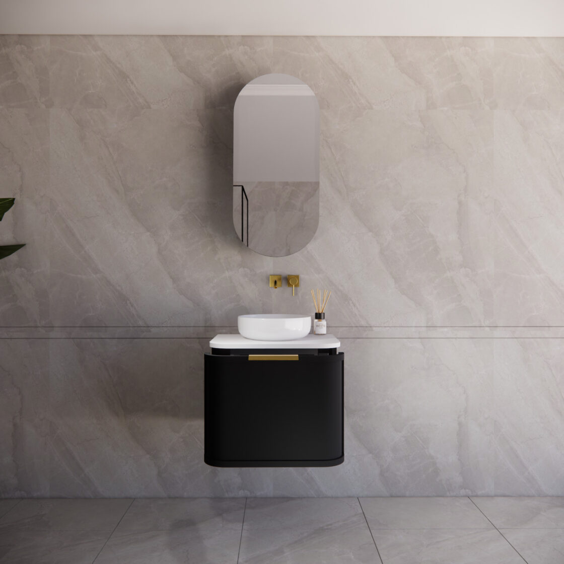 Matte Black ABS Houston Wall Hung Curved Double Bowl Vanity in All Sizes