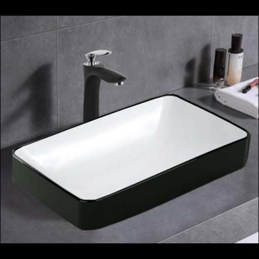 Logan Semi-Recessed Gloss Black & White Rectangle Basin (500x370x140mm) - Great Deal