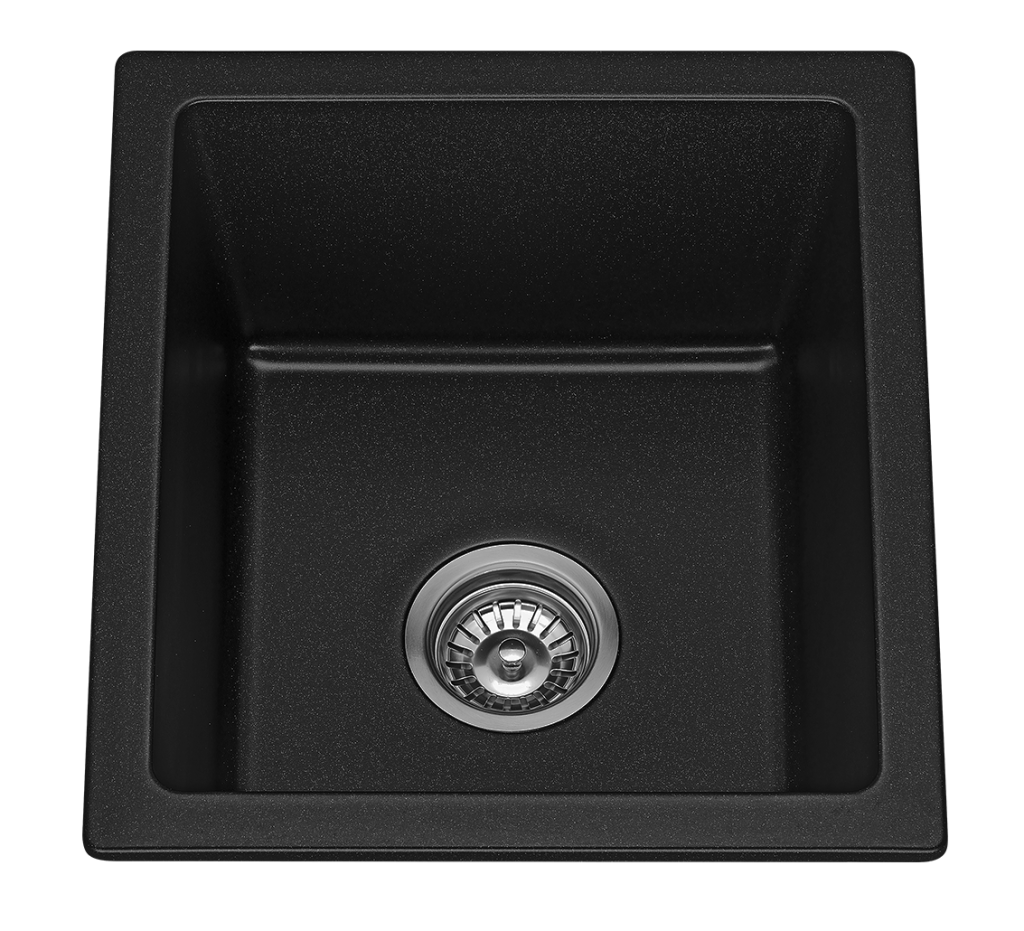 Durable 460 x 410mm Fomos Single - Bowl Kitchen Sink in Black Granite