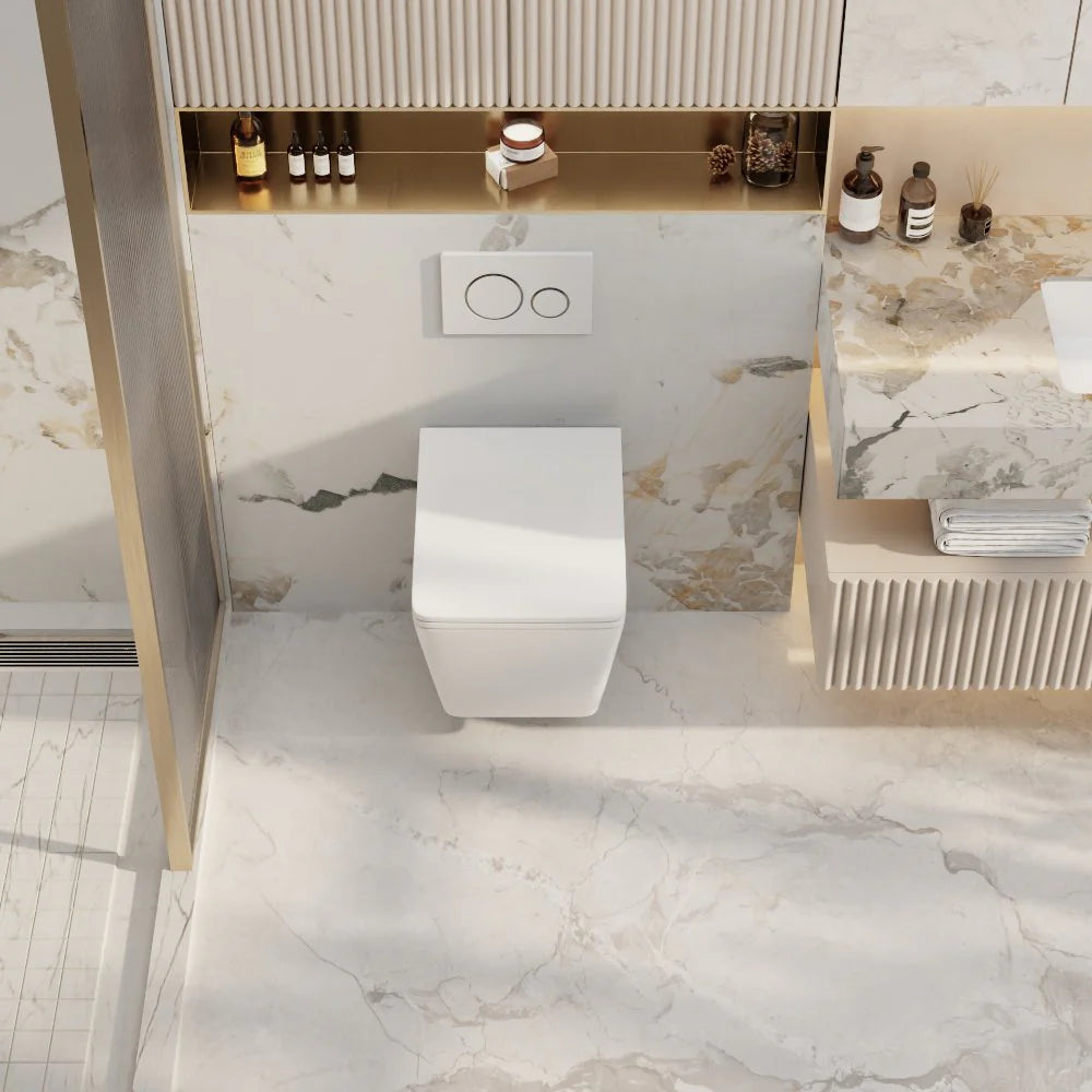 Enox66 Gloss White Rimless Wall - Hung Toilet Pan with Advanced Hygiene Features