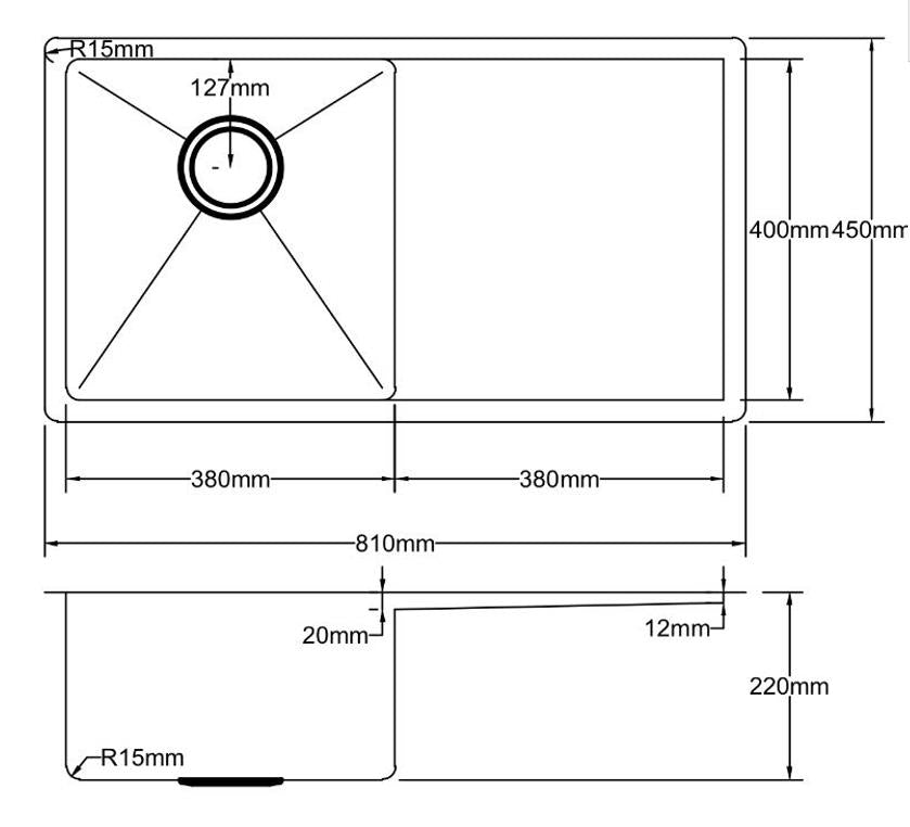High - Quality Handmade 304 Stainless Steel POS Kitchen Sink 810x450x220