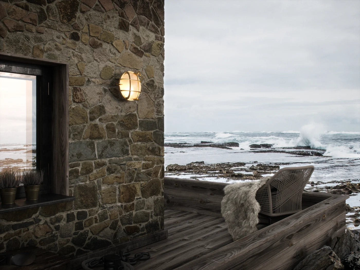 Nordlux Polperro Brass Wall Light - Ideal for Outdoor Coastal Areas