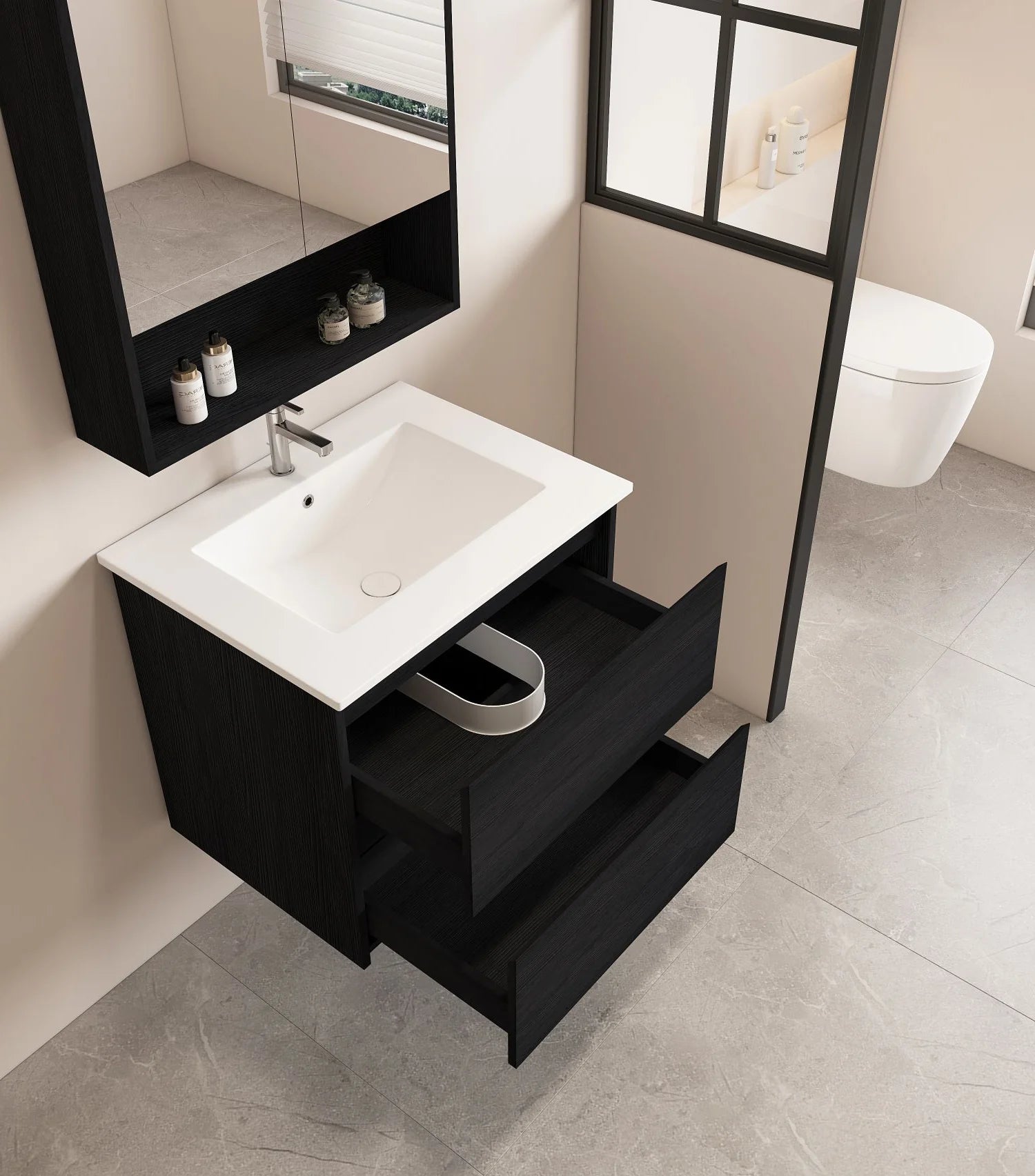 HERA Black Oak Wall-Hung MDF Vanity Cabinet - All Sizes Available