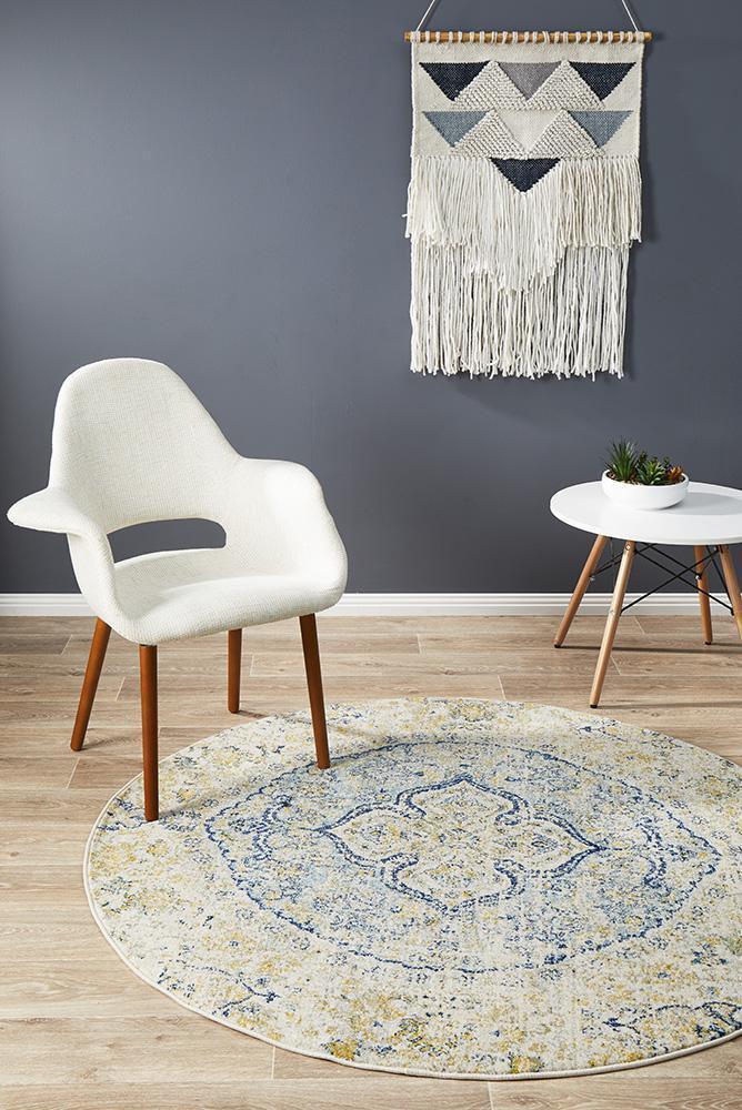 Tyler Museum Sky - Blue Power - Loomed Round Rug for Home Decor