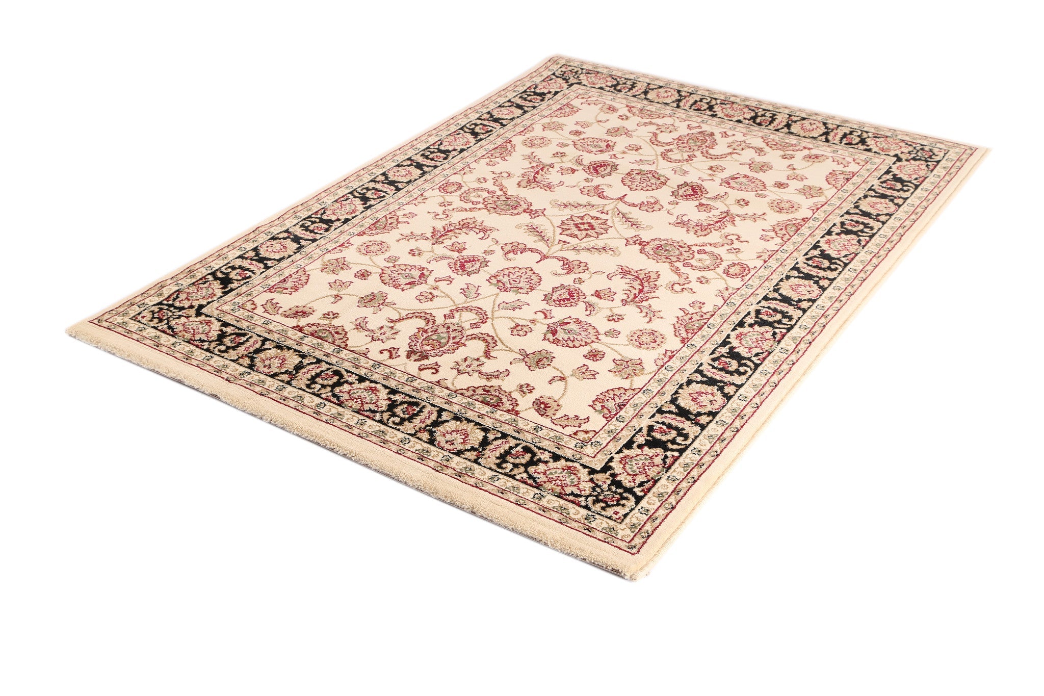 Exquisite Cream and Black Ikat Rug with Traditional Border and Modern Durability
