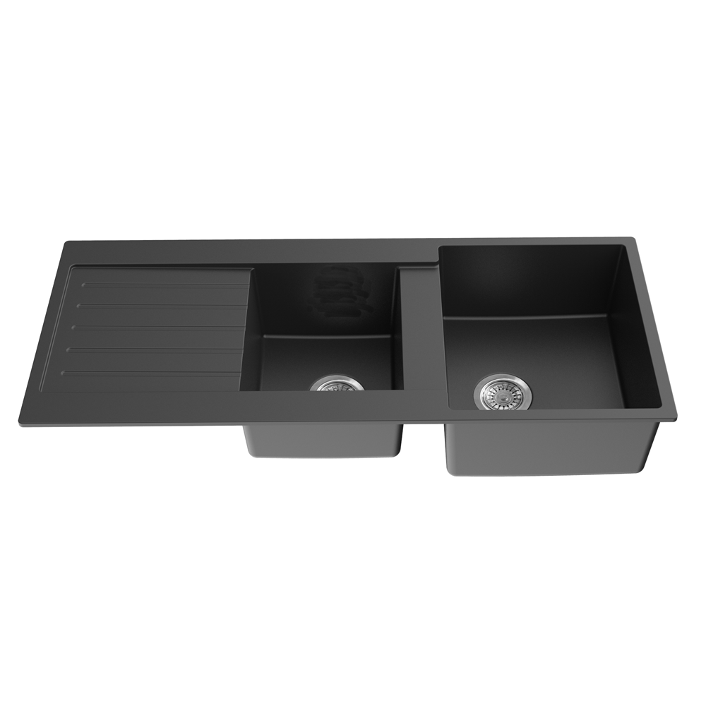 Hot Sale! Matte Black POS Quartz Double Bowl Top-mount Kitchen Sink 1160x500x216