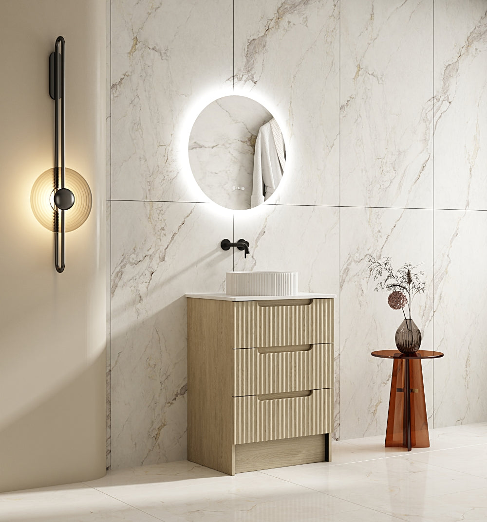 All-Size Natural Oak Fluted Rhea Floor Standing Bathroom Vanity