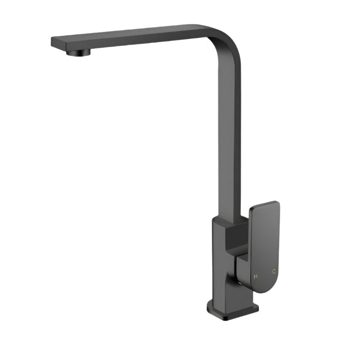 Matte Black FLORES Sink Mixer with High - Rise Swivel Spout