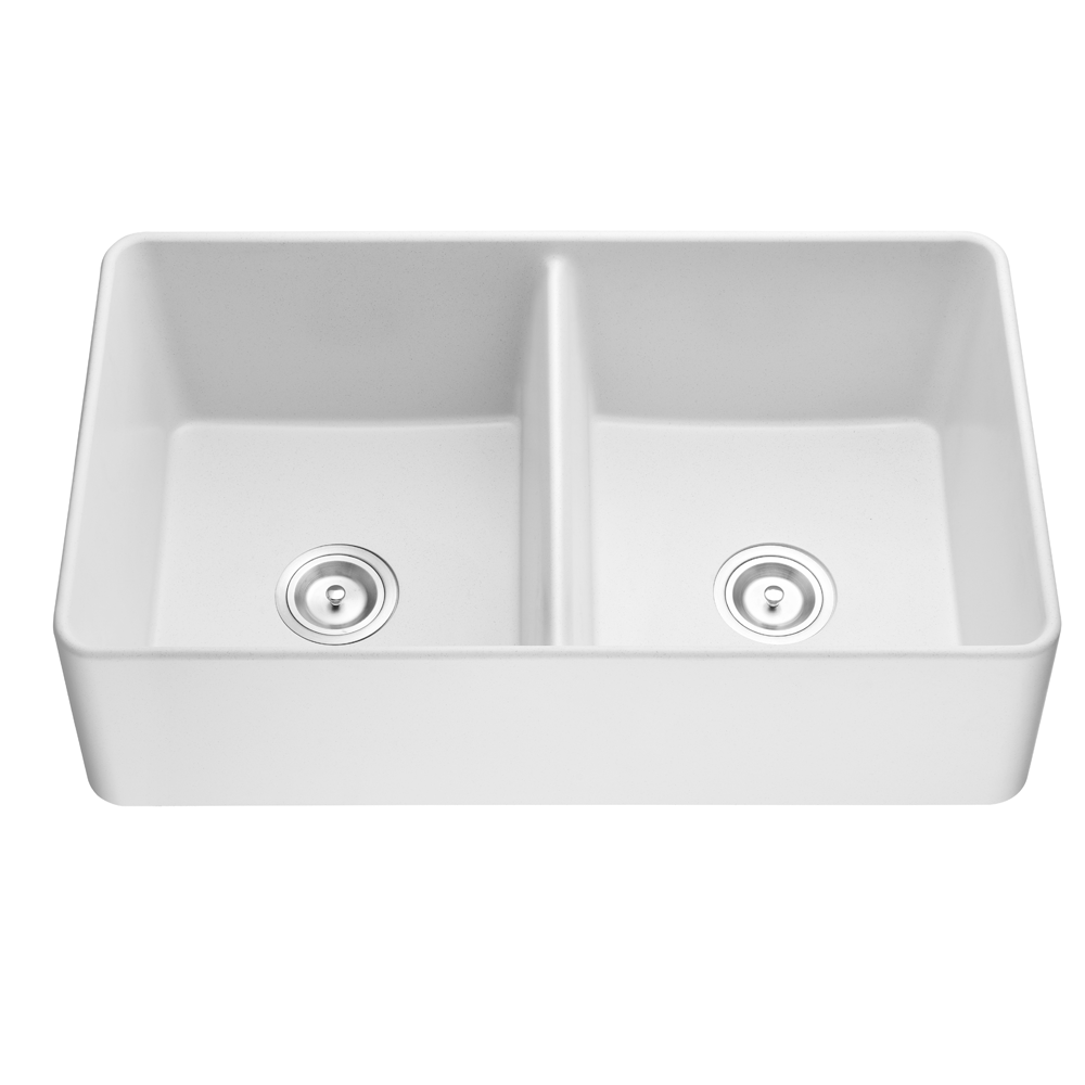 Hot Deal! Matte Black Farmhouse Double Bowl Quartz Kitchen Sink 838x482x262