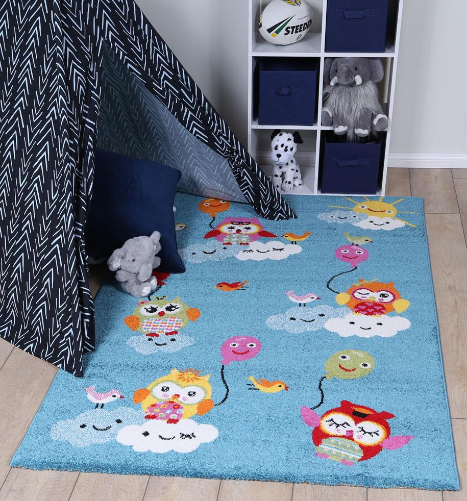 Super Deal! Nova Blue Owl Balloon Rug for Kids