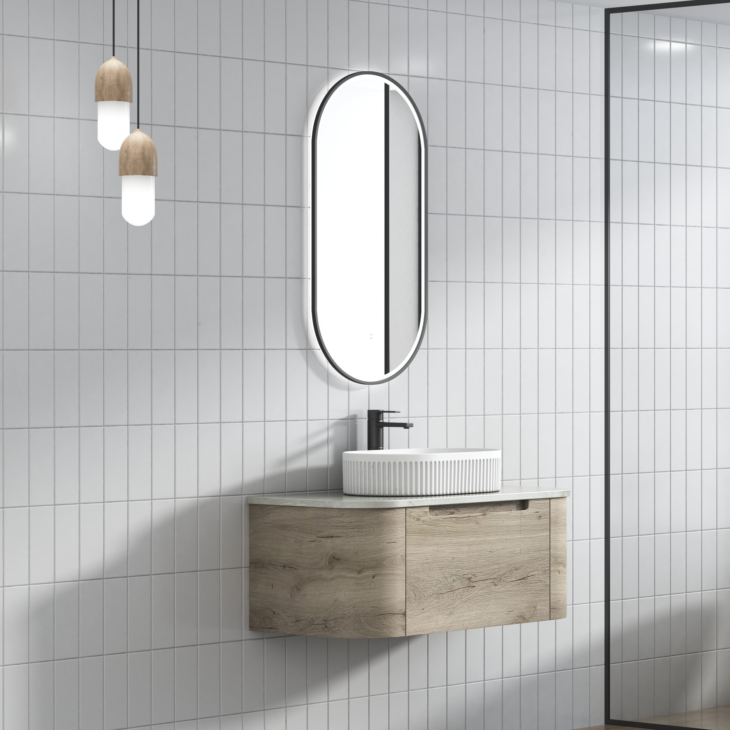Shop Now! HAMILTON Wall - Hung Curve Vanity in Natural Oak with Multiple Sizes Available