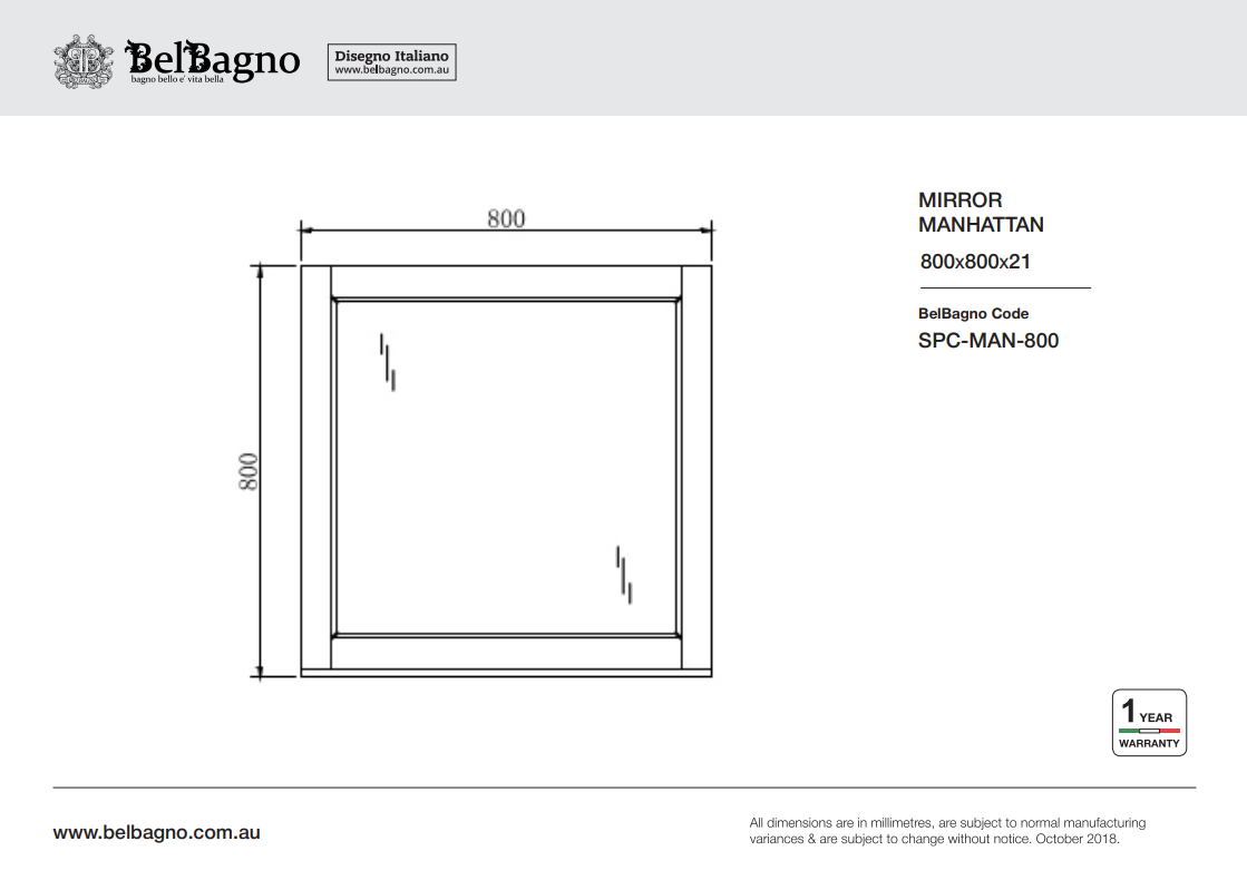 On Sale! 800x800mm Manhattan Square Wall - Hung Frame Mirror for Easy Home Decor