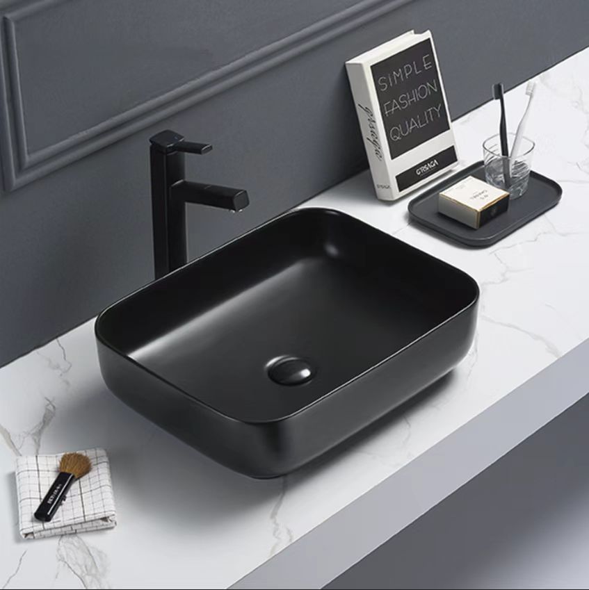 Hot Deal! POSEIDON Rectangle Matte Black Ceramic Basin (500x390x130)