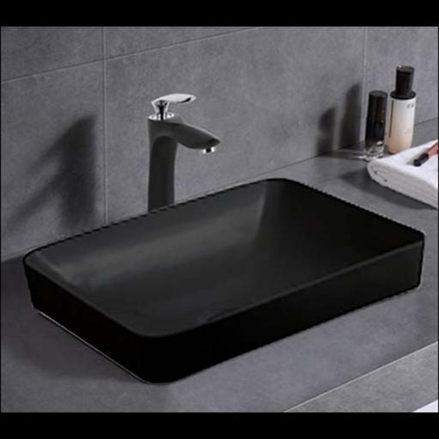 Logan Rectangle Soft Matt Black Ceramic Basin (500x370x140mm)