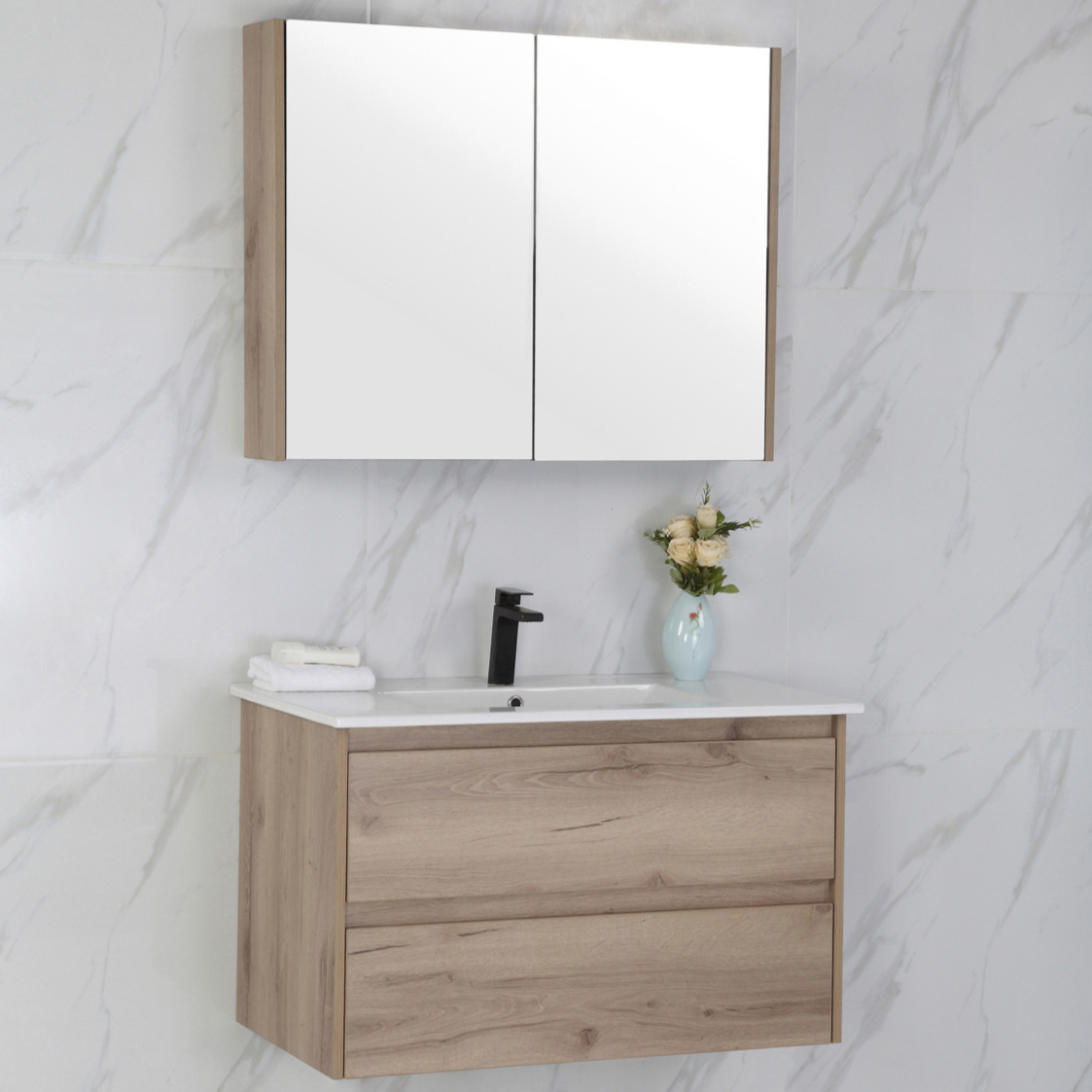 Exclusive MAX MDF Wall Hung Vanity in Natural Oak (All Sizes)