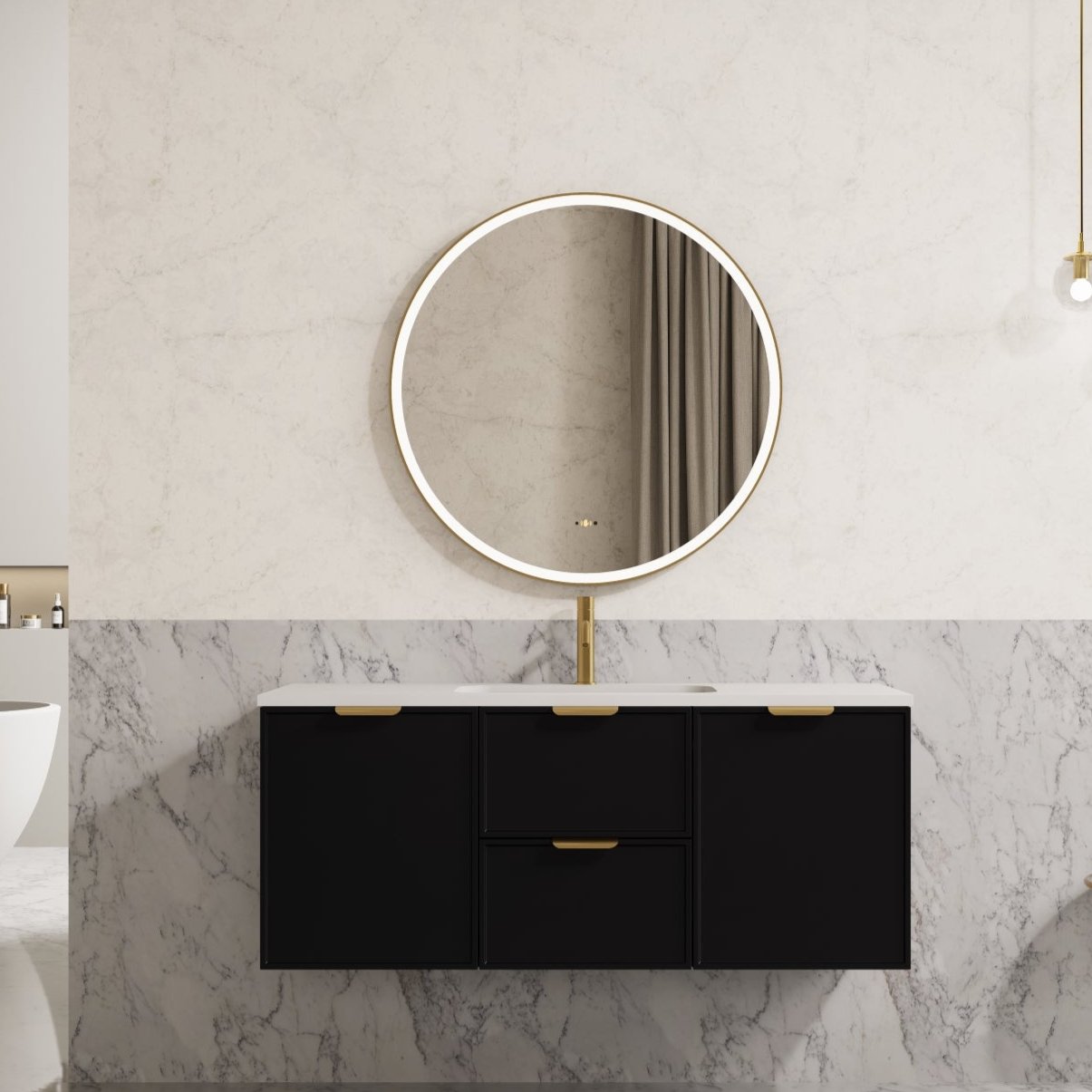 1200mm Miami Wall - Hung PVC Vanity Cabinet in Matte Black (Single/Double Bowl)