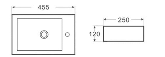 Hot Sale! MINI Left-Handed Rectangle Wall Hung Basin (455x250x120)